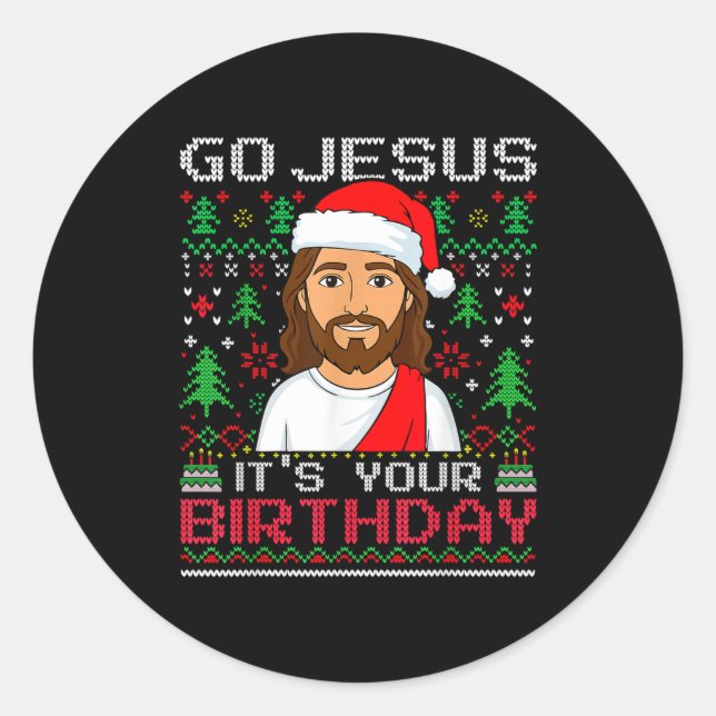 Adesivo Go Jesus It's Your Birthday Ugly Jesus Christmas S (Frente)