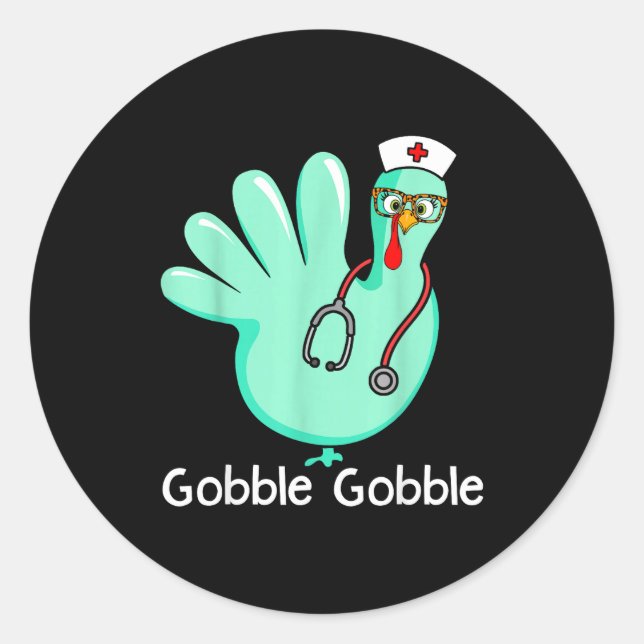 Adesivo Gobble Gobble Funny Turkey Glove Thanksgiving Nurs (Frente)