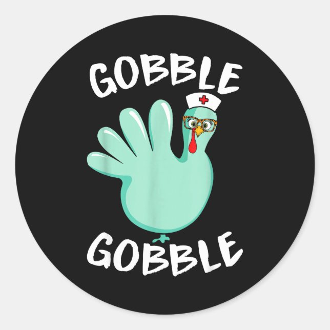 Adesivo Gobble Gobble Funny Turkey Glove Thanksgiving Nurs (Frente)