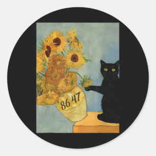Adesivo Gogh Black Cat Com Girassóis 8647 Res Sutis