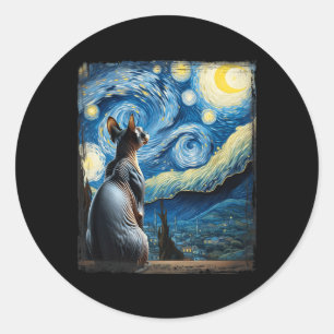 Adesivo Gogh Starry Night Style Artístico Sphynx Cat