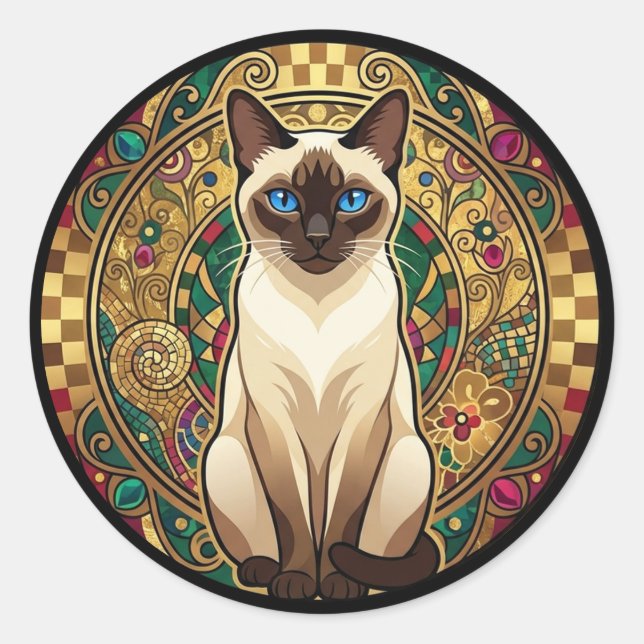 Adesivo Gold Art Nouveau Siamese Cat (Frente)
