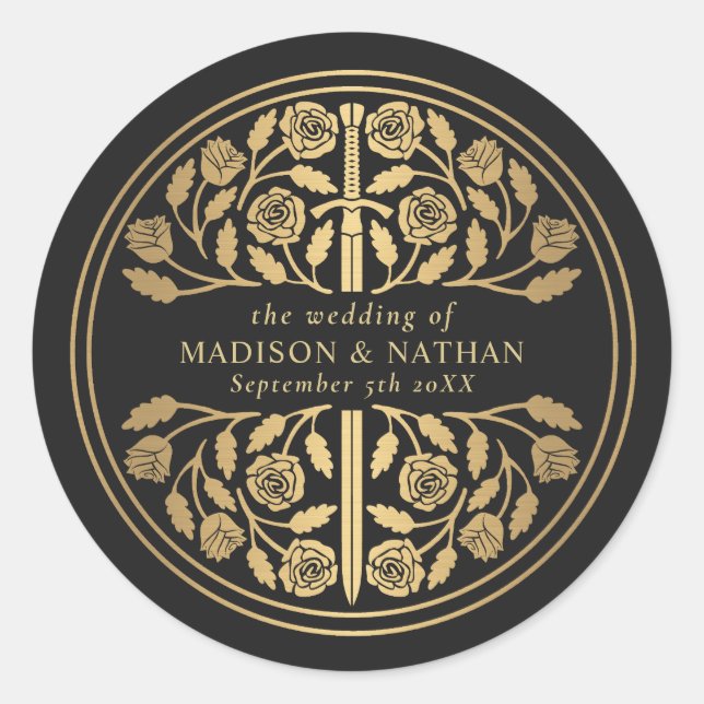 Adesivo Gold Black Royal Medieval Sword Wedding  (Frente)