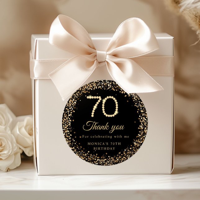 Adesivo Gold Diamonds 70th Birthday Thank you Sticker (Gold Diamonds 70th Birthday Party thank you stickers)