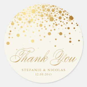 Adesivo Gold Foil Confetti Ivory Casamento Obrigado
