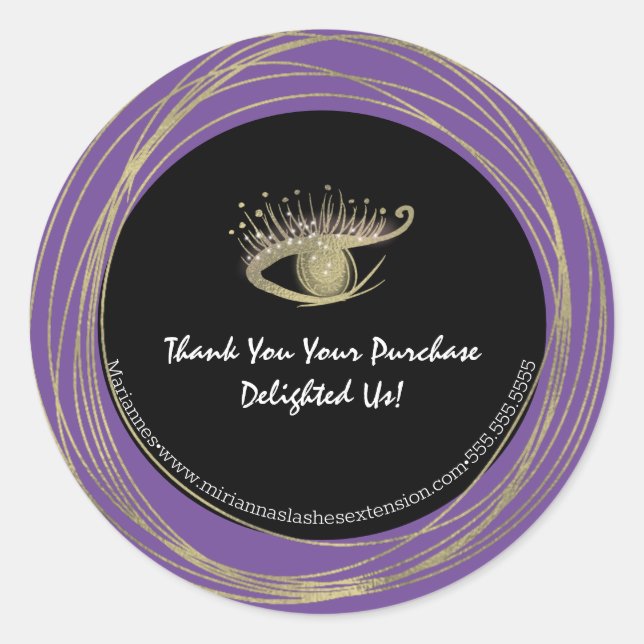 Adesivo Gold Foil Purple Lash Beaut Salon Business (Frente)