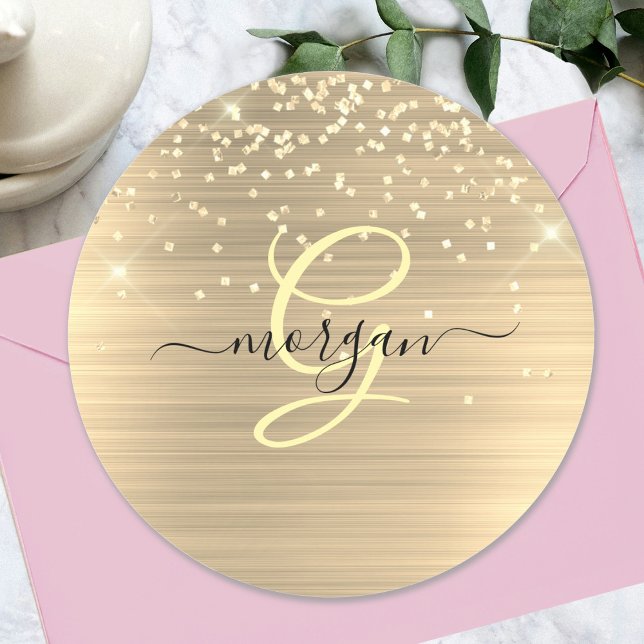 Adesivo Gold Glitter & Monogram, Black Script Name (Criador carregado)
