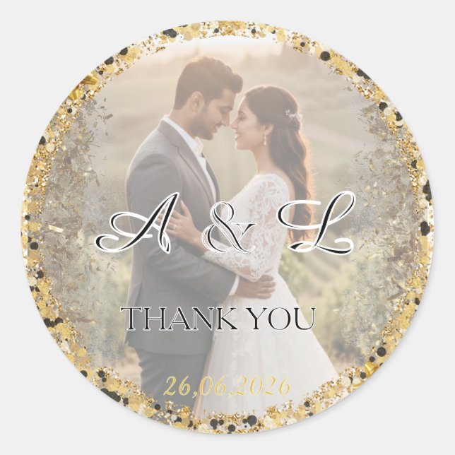 Adesivo Gold Glitter Wedding Photo A&L Favor (Frente)