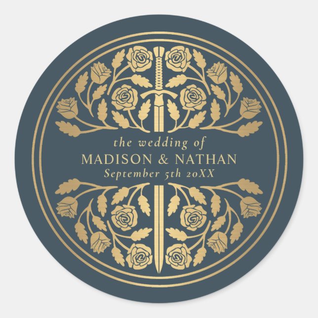 Adesivo Gold Gray Royal Medieval Sword Wedding  (Frente)