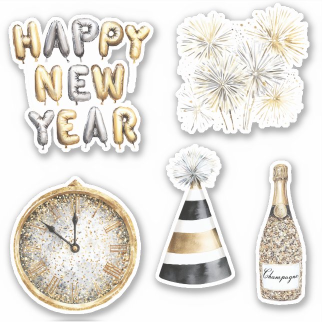Adesivo Gold Grey Happy New Year (Frente)