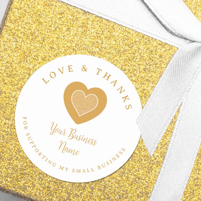 Adesivo Gold Lace Heart Love & Thanks Supporting Business (Fake Golden Lace Heart Love & Thanks Supporting Small Business Classic Round Sticker.)