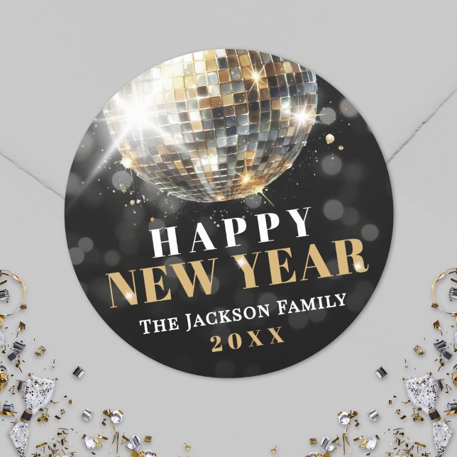 Adesivo Gold New Year's Eve Party (Black Gold New Year's Eve Party Classic Round Sticker)