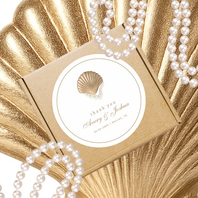 Adesivo Gold Seashell Custom Coastal Wedding Favor (Criador carregado)