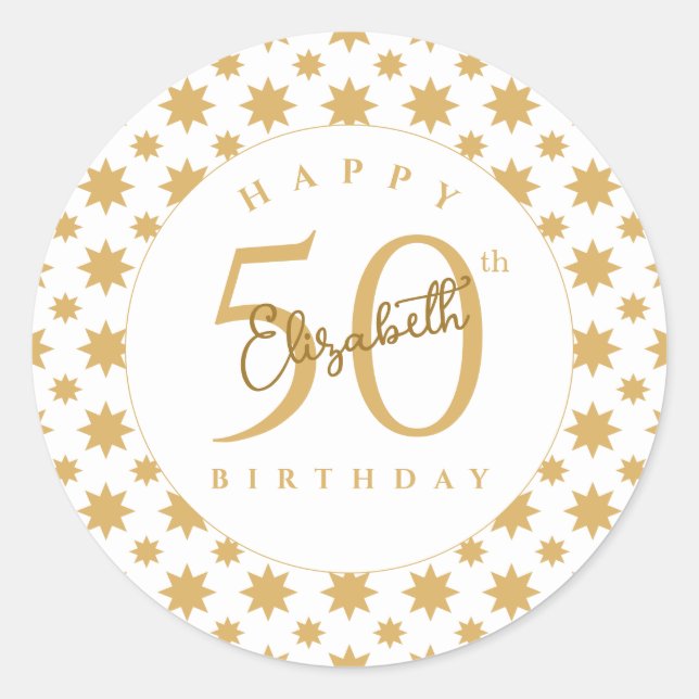 Adesivo Gold Stars 50th Birthday Custom Name  (Frente)
