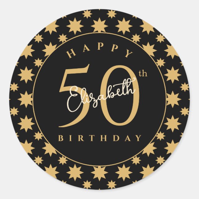 Adesivo Gold Stars 50th Birthday Custom Name  (Frente)