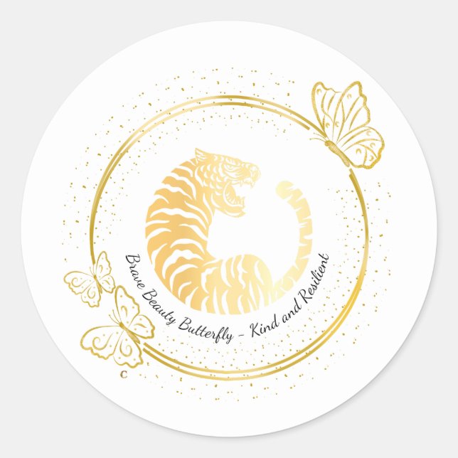 Adesivo Gold Tiger Brave Beauty Butterfly, Kind, Resilient (Frente)
