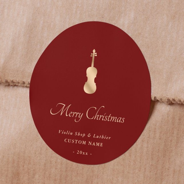 Adesivo Gold Violin Luthier Elegant Merry Christmas (Criador carregado)
