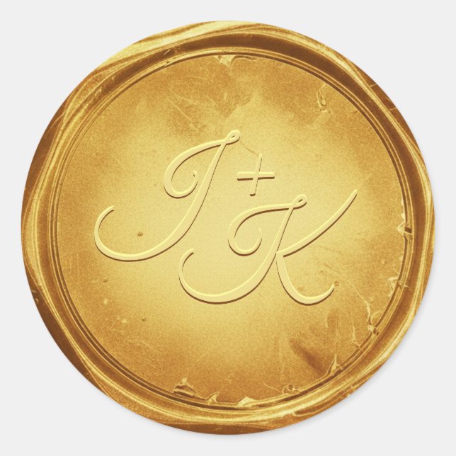 Adesivo Gold Wax Seal Stickers Initials Wedding Envelope (Frente)