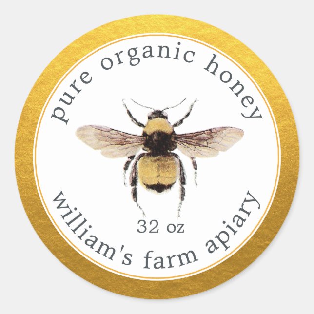 Adesivo Gold White Honey Jar Label (Frente)