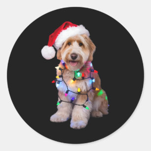 Adesivo Golden Doodle De Chapéu De Papai Noel Envolvido Em