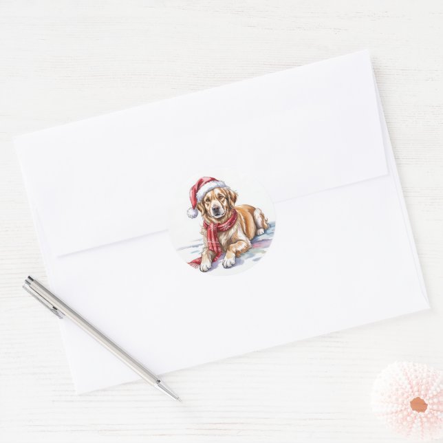 Adesivo Golden Retriever Christmas round Sticker (Envelope)