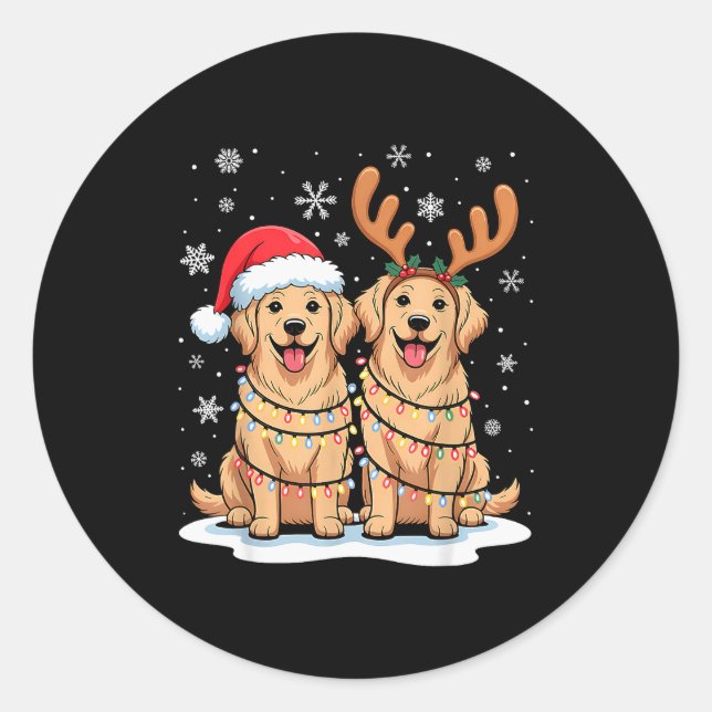 Adesivo Golden Retriever Christmas Santa Hat Reindeer Ligh (Frente)