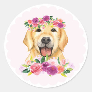 Adesivo Golden retriever da aguarela com coroa floral