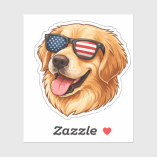 Adesivo Golden Retriever Patriota com Bandeira Americana