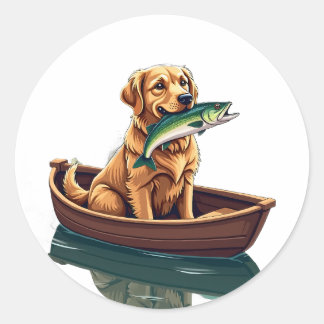 Adesivo Golden Retriever Pescando Retro - Cão Passatempo d