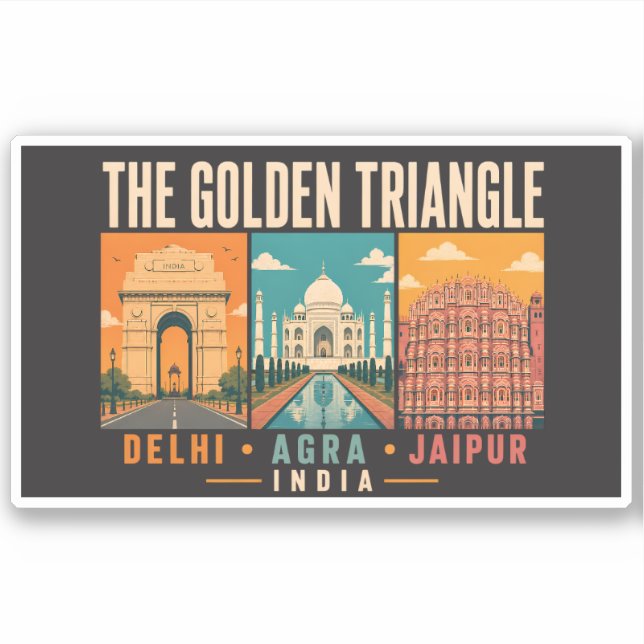 Adesivo Golden Triangle India Illustration Vintage (Frente)