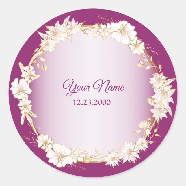 Adesivo Golden White Floral Pink Geometric Rustic Wedding (Frente)