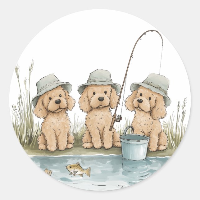 Adesivo Goldendoodle Cães Pescar (Frente)