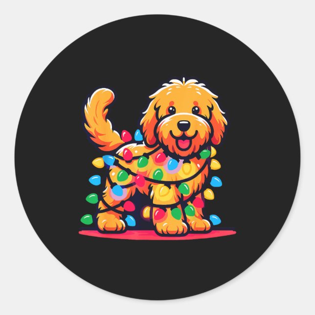Adesivo Goldendoodle Christmas Tree Xmas Lights Golden Doo (Frente)