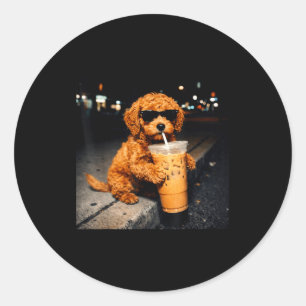 Adesivo Goldendoodle engraçado bebendo café gelado meme de