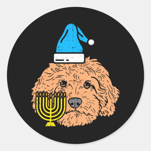 Adesivo Goldendoodle Menorah Animal Judeu Cão Pet (Frente)