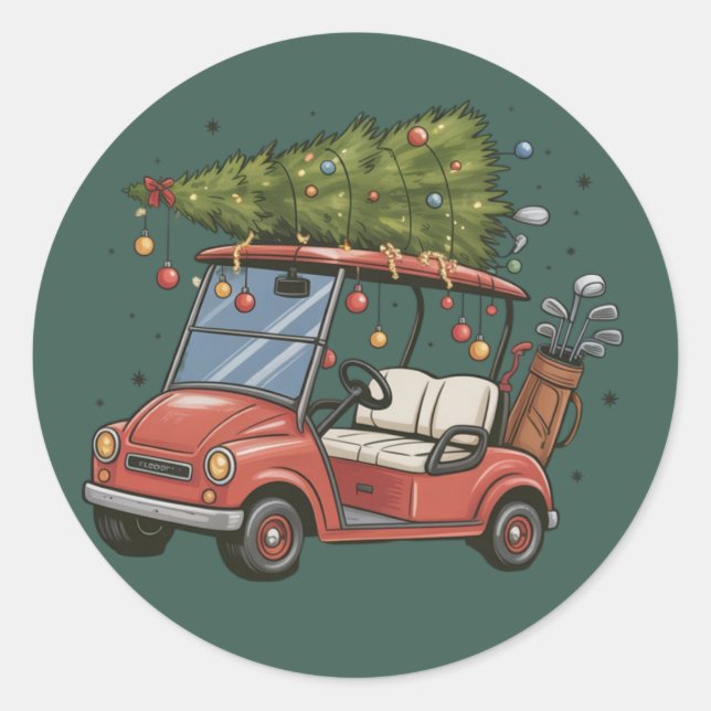 Adesivo Golf Cart Christmas Tree Golf Lover Gift (Frente)