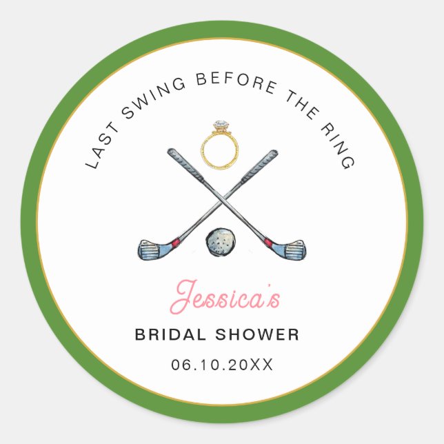 Adesivo Golf "Last swing Before the ring" Bridal Shower  (Frente)