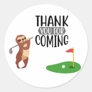 Adesivo Golf Obrigado com texto e bandeira Golfer Sloth