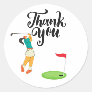 Adesivo Golf Obrigado com texto e bandeira Mulher Golfer