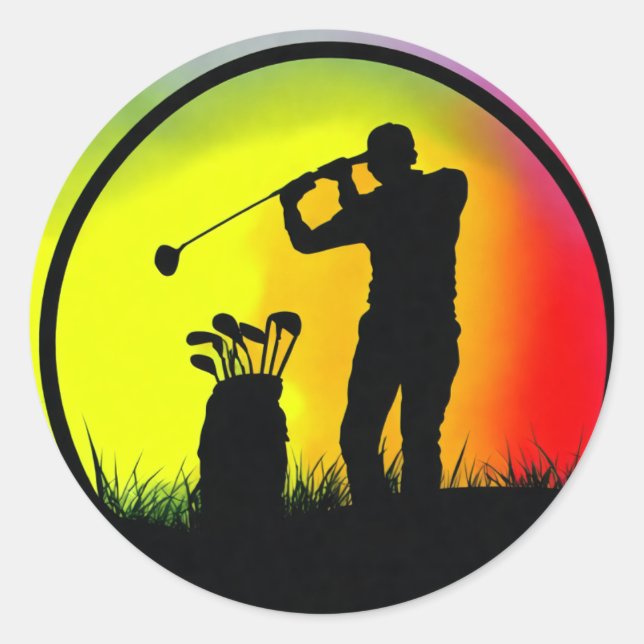 Adesivo Golfer Silhouette tocando Golfe no Sunset (Frente)
