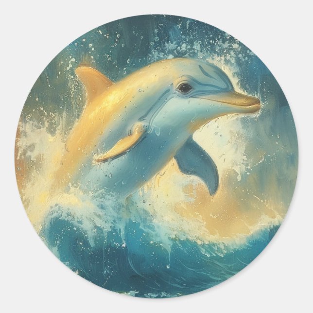 Adesivo Golfinho Azul Saltando em Ondas (Frente)