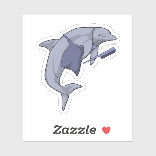 Adesivo Golfinho como cabeleireiro com Comb (Folha)