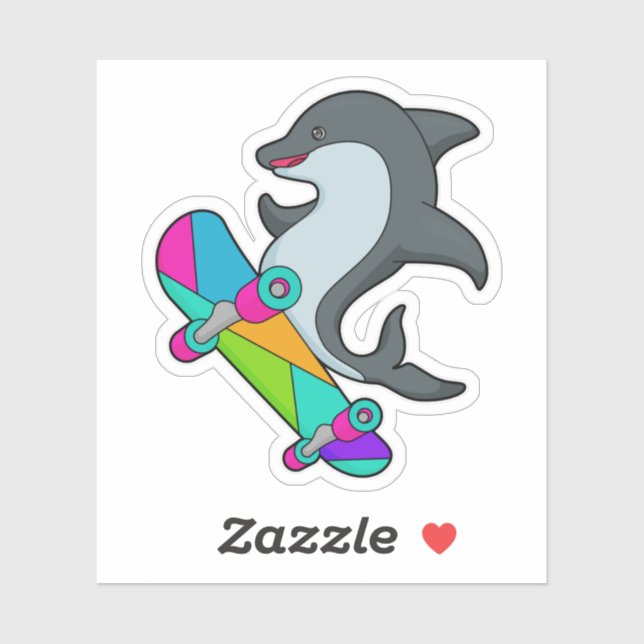 Adesivo Golfinho como Patinador com Skate (Folha)
