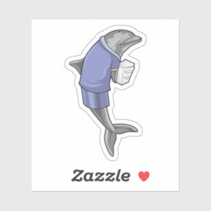 Adesivo Golfinho como Secretário com Pilha de Papel