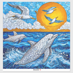 Adesivo Golfinhos e Gaivotas Natureza Oceânica