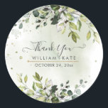 Adesivo Goma Azul Elegante Eucalyptus Obrigado<br><div class="desc">Arranjo de aquarelas elegantes de goma azul Eucalyptus,  folhagem verde da floresta. Faça um evento ou apenas um obrigado...  você bota adesivos com letra divertida e moderna de escrita manuscrita em folha de ouro falso e cor de fundo DIY. Copyright © 2016-2020 Bombino Design™. Todos os direitos reservados.</div>
