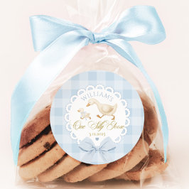 Adesivo Goose 1st Birthday Blue gingham One Silly Goose
