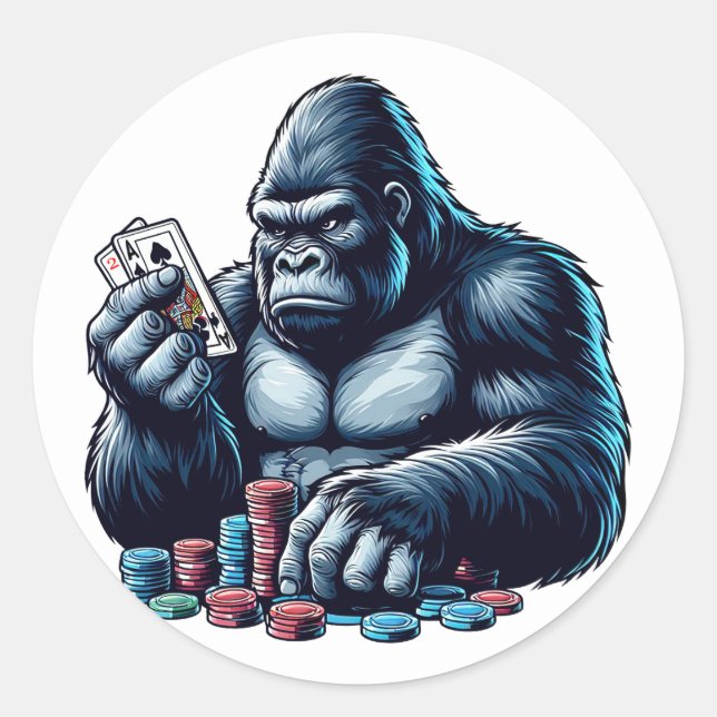 Adesivo gorilla ape jogando cartas jogando pôquer casino (Frente)