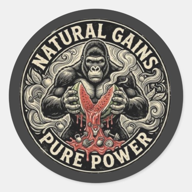 Adesivo Gorilla Gym Ganhos Naturais - Poder Puro  (Frente)