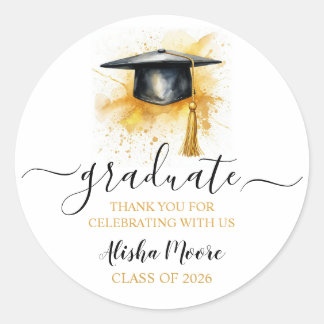Adesivo Gorra de Graduado em Aquarela Obrigado